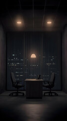 Dark Modern Office Night City View Illustration Of A Room Interior