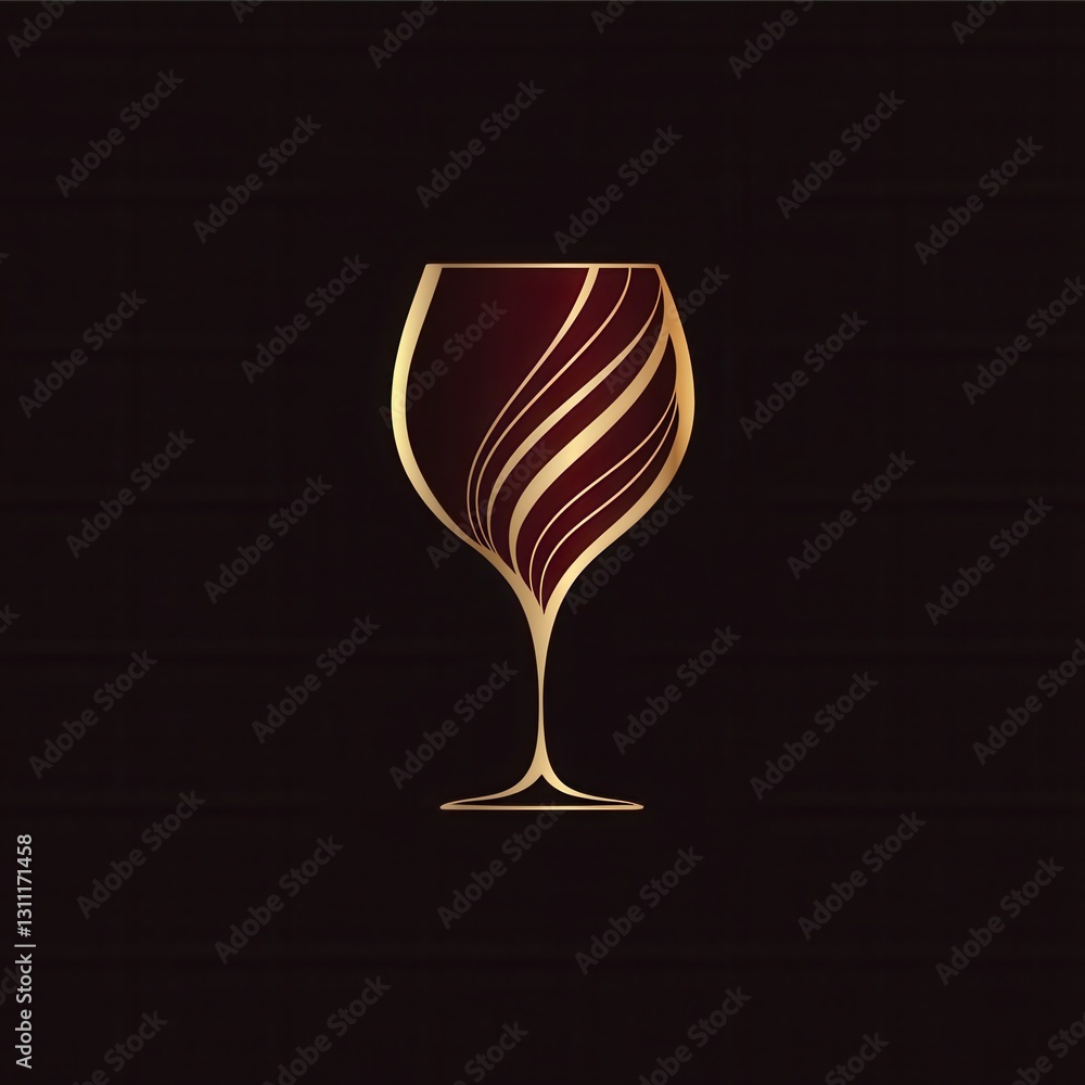 Poster minimalist wine glass logo design featuring abstract lines in deep red and gold for sophisticated br
