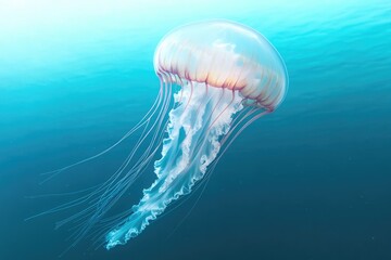 Majestic jellyfish gracefully gliding through tranquil blue wate