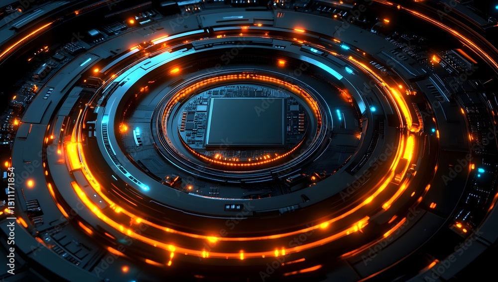 Aufkleber circular circuit board with cpu in center