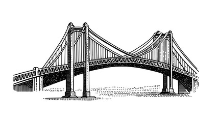 Obraz premium Engraved vector design of a bridge showcasing intricate architectural details and strong structural features