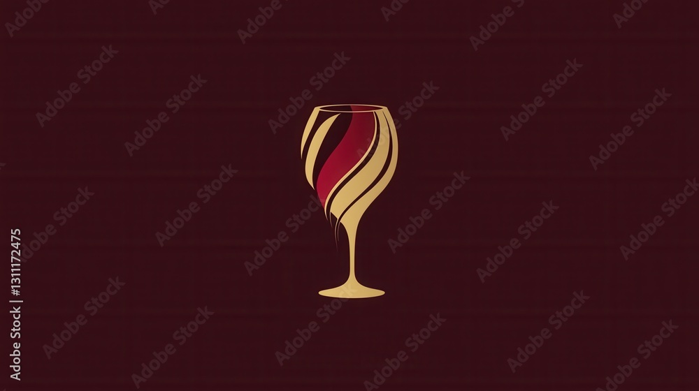 Aufkleber sophisticated minimalist logo featuring a wine glass with abstract lines in deep red and gold colors