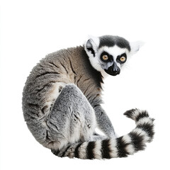 Obraz premium Ring tailed lemur isolated on white background, looking curious