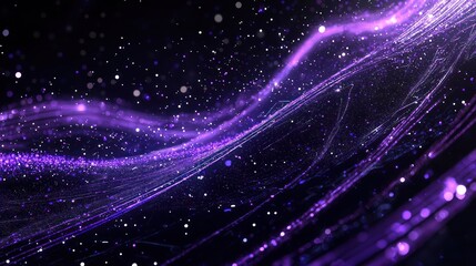 Elegant lavender light streaks on black background, high-tech digital art style.