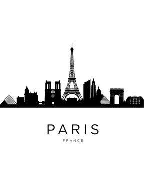 paris city skyline in black silhouette