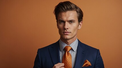 Sharp-dressed man: Classic suit, stylish tie, confident gaze. A modern professional look for success.