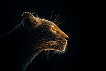Majestic leopard side profile illuminated by golden light against a dark background.  