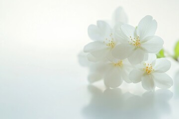 Close-up of white flowers on a wooden table, simple and elegant arrangement