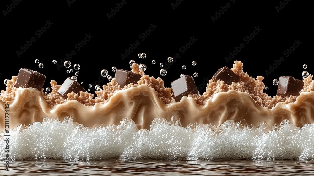 Poster captivating chocolate wave forming an artistic display with fluid motion and rich deep color