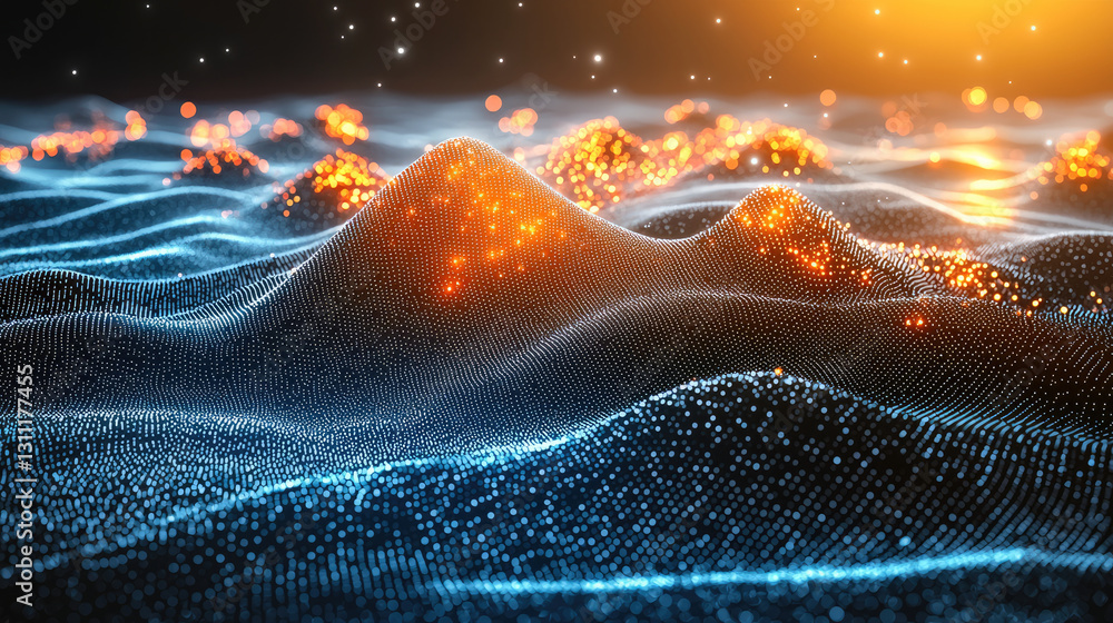 Leinwandbilder abstract landscape with glowing particles and waves, creating mesmerizing visual effect
