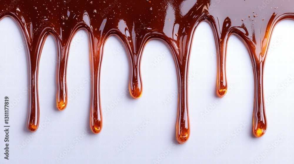 Poster melted chocolate dripping elegantly on a white surface creating a tempting visual of decadent indulg