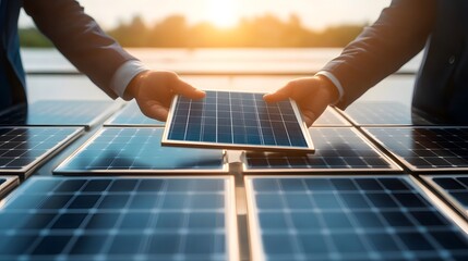 Corporate office signing a direct power purchase agreement with a renewable energy provider, professional setting