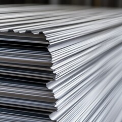 A stack of corrugated aluminum panels for industrial roofing
