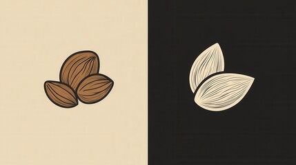 Modern abstract line art of minimalist nut logo featuring almond and walnut design in a contemporary style