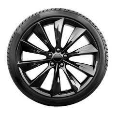 High-quality black alloy car rim isolated on white. Modern automotive accessory