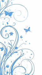 Light Blue Butterfly Floral Swirls Abstract Background Illustration