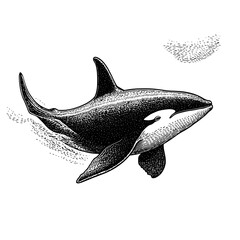 Fototapeta premium Engraved vector design of an orca tattoo showcasing intricate details and elegant lines inspired by marine life
