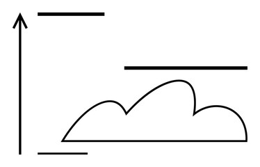 Line graph with ascending arrow and cloud shape, representing growth, trends, and data movement. Ideal for analytics, forecasting, planning, progress, strategy cloud computing flat simple metaphor