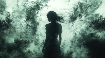 Obraz premium A woman stands alone looking up at a cloudy sky