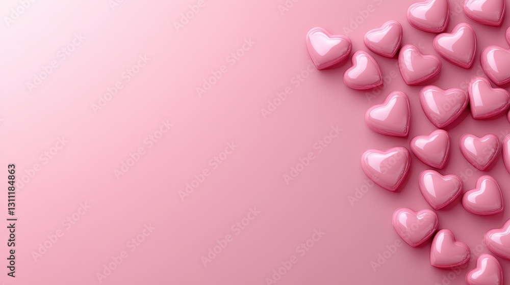 Poster a charming array of pink heart shapes on a soft pink background for love and affection