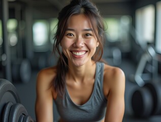 Fototapeta premium Smiling Female Trainer Close-Up in Gym