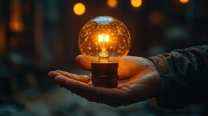 A person grasping a light bulb for illumination purposes