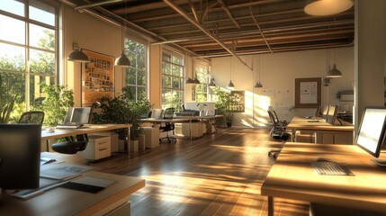 Sunny modern open-plan office space with natural light.  Possible use Stock photo