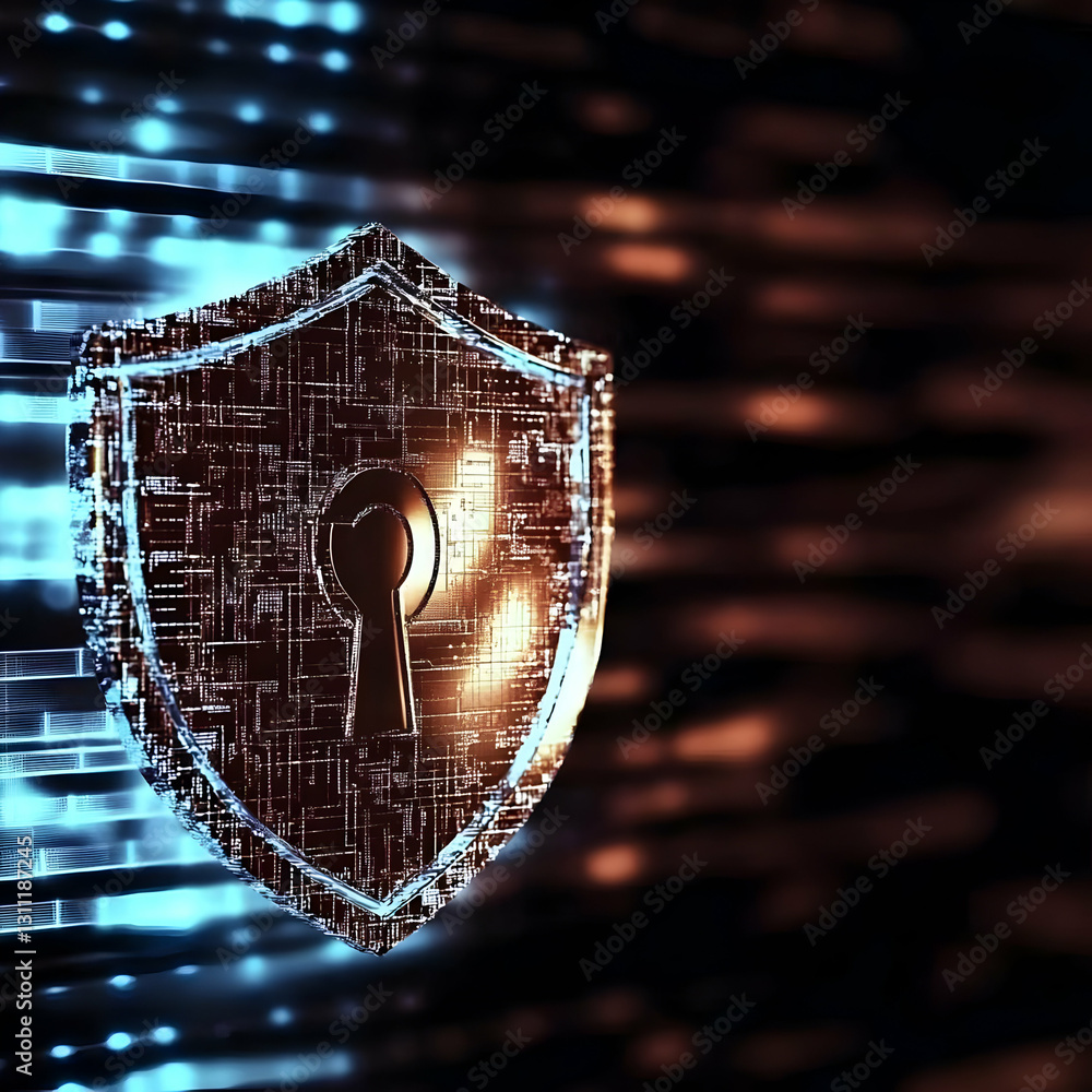 Poster abstract 3d digital shield keyhole cybersecurity backgrounds and