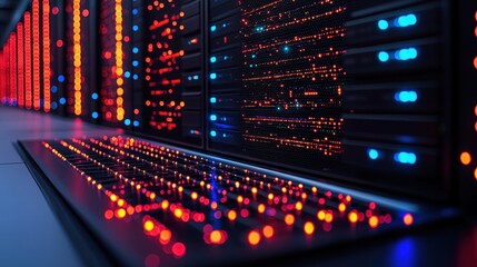 High-tech server room with numerous servers organized in racks for efficient data management