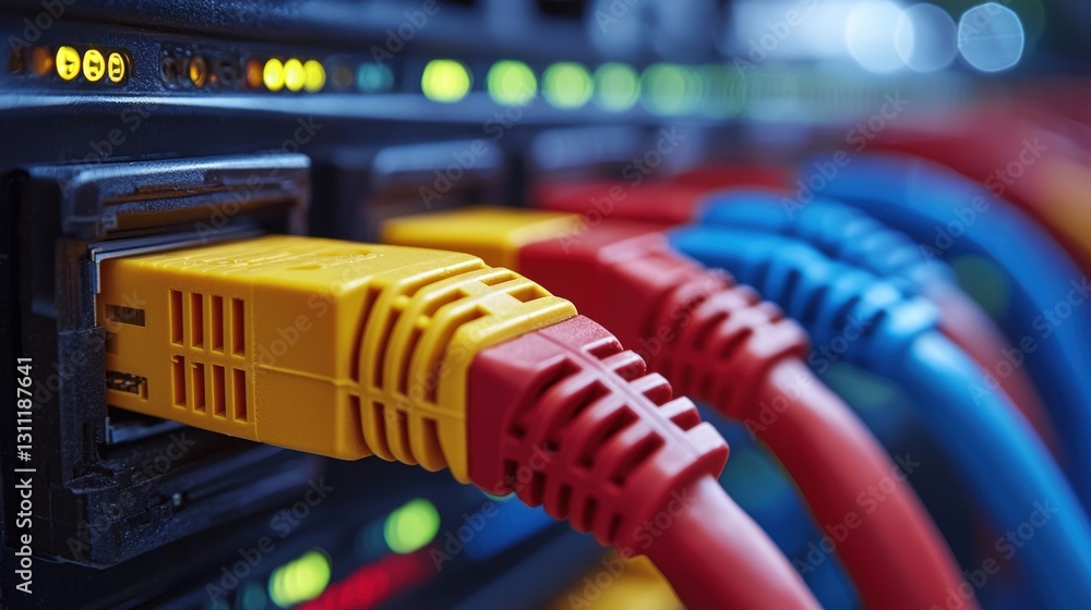 Aufkleber a single network cable coiled neatly on a surface representing the backbone of digital communication