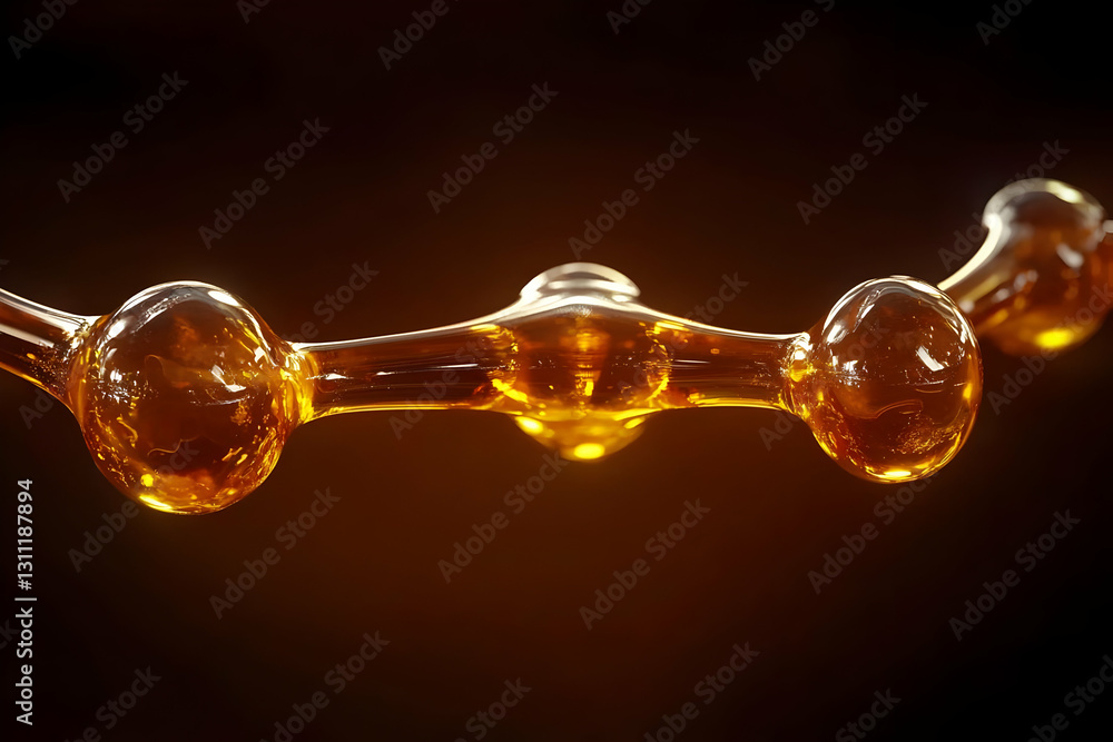 Poster amber glass molecular structure abstract 3d rendering with orange and