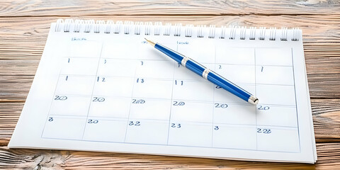 Blue Pen on a Monthly Calendar on Wooden Desk Background Illustration