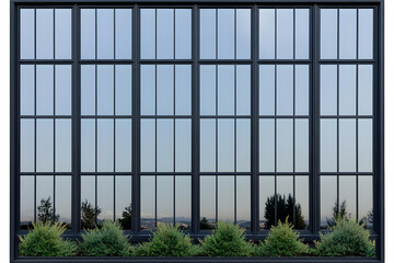 Detailed 3D Render of a Modern Black Window with Green Plants and