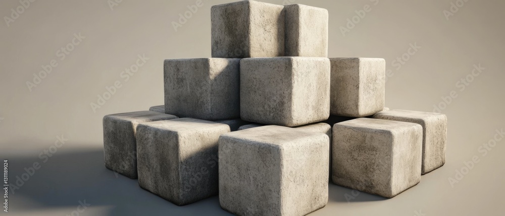 Poster a pile of concrete blocks stacked on top of each other, suitable for use in construction or architec
