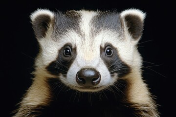 Adorable ferret badger posing on dark background