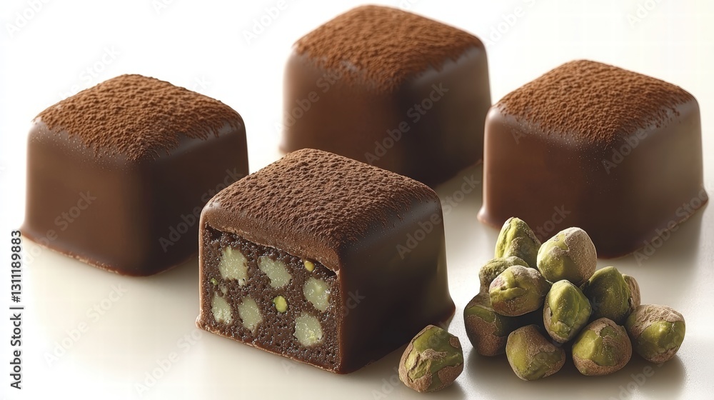 Poster assorted chocolates and nuts perfectly arranged on a rustic wooden surface for an elegant display