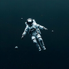 Fototapeta premium Pixel Art Astronaut Floating in Dark Space 3D Render