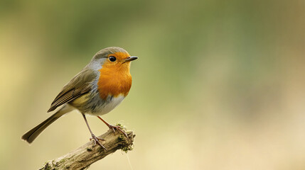 Fototapeta premium European robin perched on branch in natural setting