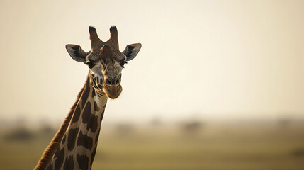Obraz premium Giraffe standing tall against golden horizon in savannah