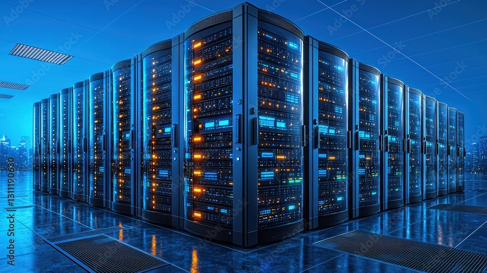 Poster powerful server unit displaying advanced technology and connectivity features for data management