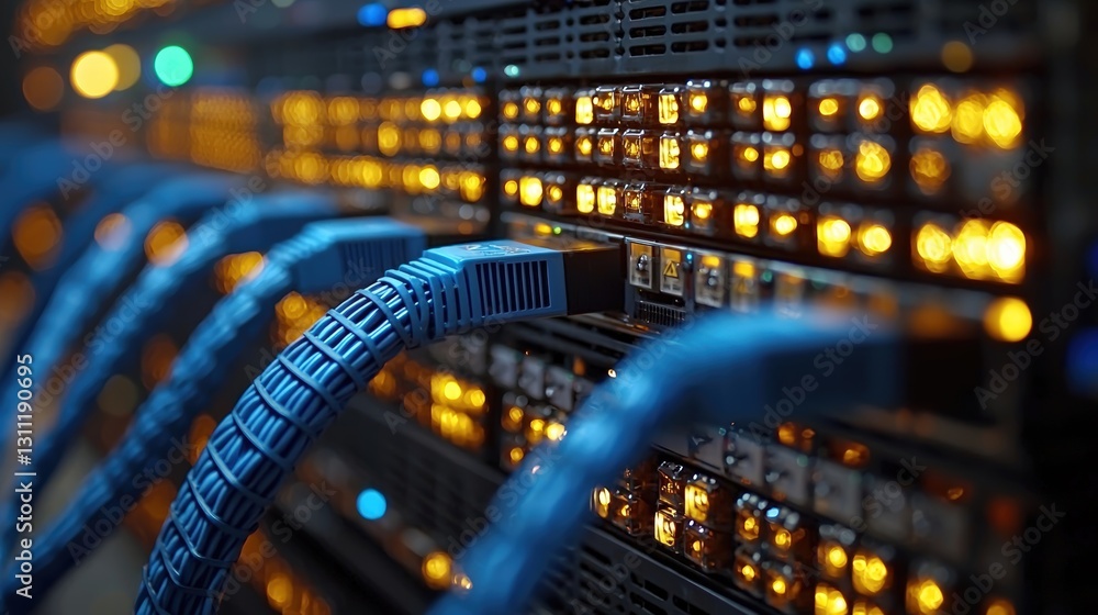Poster network rack filled with high-density equipment for efficient data storage and management solutions