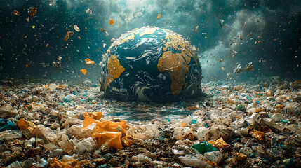Planet covered in plastic waste