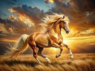 Majestic Golden Horse Galloping: Stunning Fashion Photography