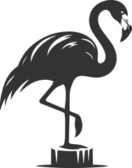 Silhouette of a flamingo perched on a wooden log animal vector