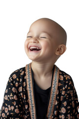 Smiling child with funny expression, joyful laughter, happiness concept, cheerful emotions, innocent laughter, isolated on white background, childhood joy.