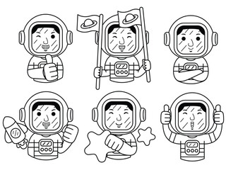 man astronaut cartoon character line art