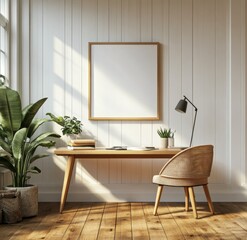Sunny, cozy home office mockup