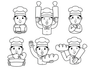 man baker cartoon character line art