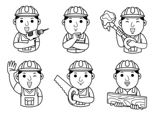 man builder cartoon character line art