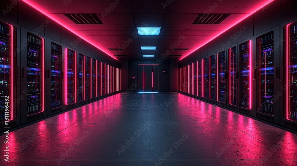 Poster modern server room featuring advanced technology and equipment for data storage and management tasks